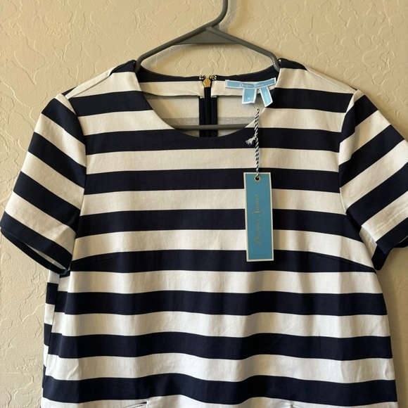 Draper James Navy Blue Striped Nautical Shift Dress Size 6 Preppy Classic Cotton - Picture 8 of 12